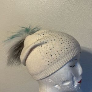 Maniere Rhinestone Pom Pom Beanie